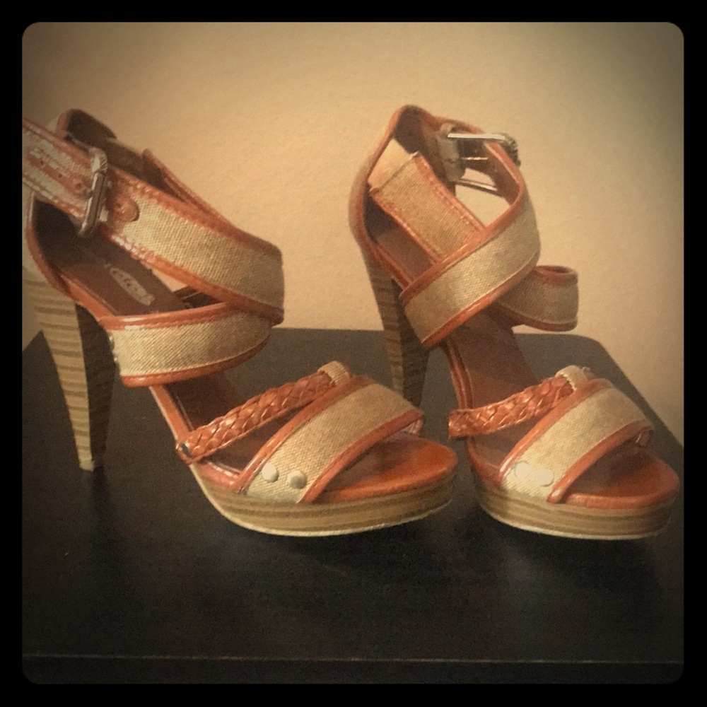 Strappy Beige and Brown Heel